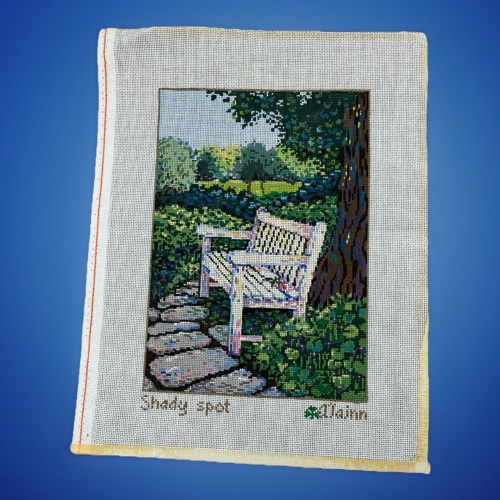 Sandra Gilmore Allain Handpainted Needlepoint Canvas Shady Spot Park Bench 18ct